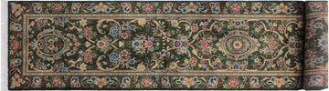 handmade Traditional Gulzar Green Blue Hand Knotted RUNNER 100% WOOL area rug 3x12
